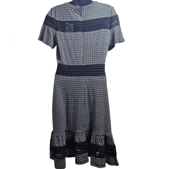 Michael Kors Houndstooth Short Sleeve Mesh Panel See Thru Midi Dress Medium - Picture 2 of 10